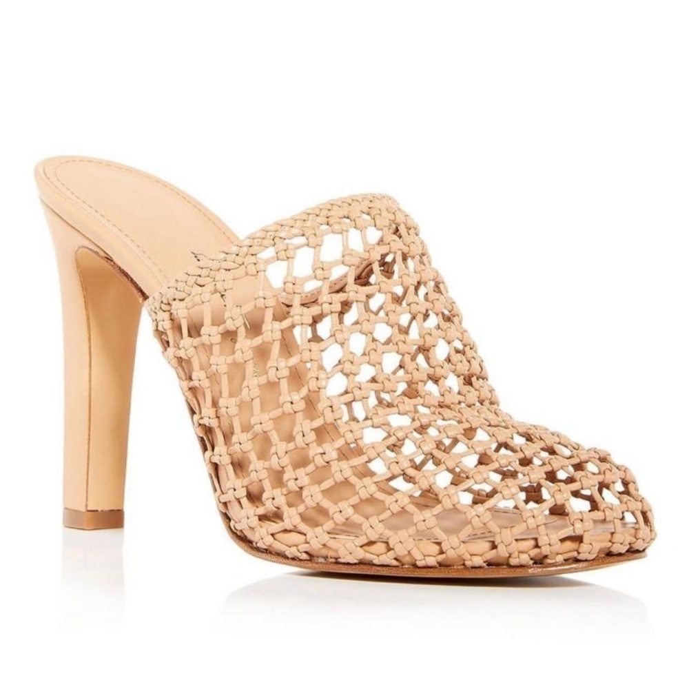 NIB Salvatore Ferragamo Ella’s X5 Caged Woven Leather Heel Mules in Biscotto